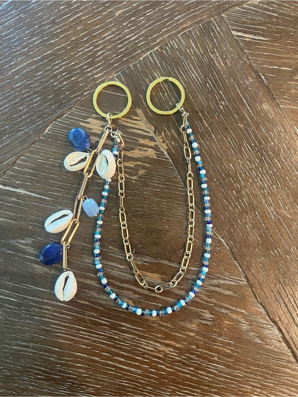 Gold & Blue Shell Beaded Eyewear Chain